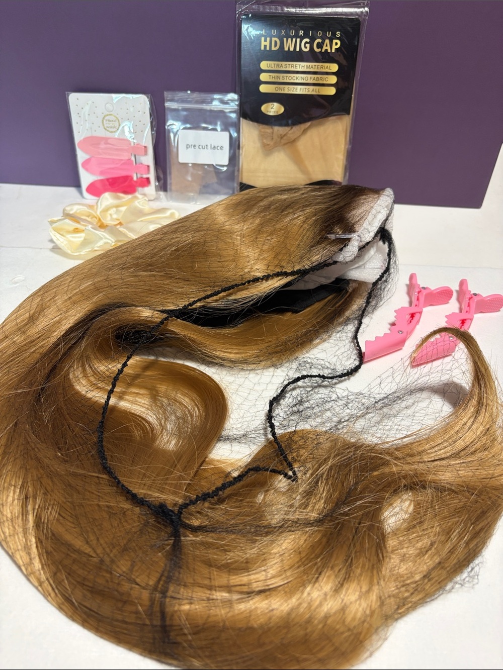 U & A Honey Brown Wig with Styling Accessories